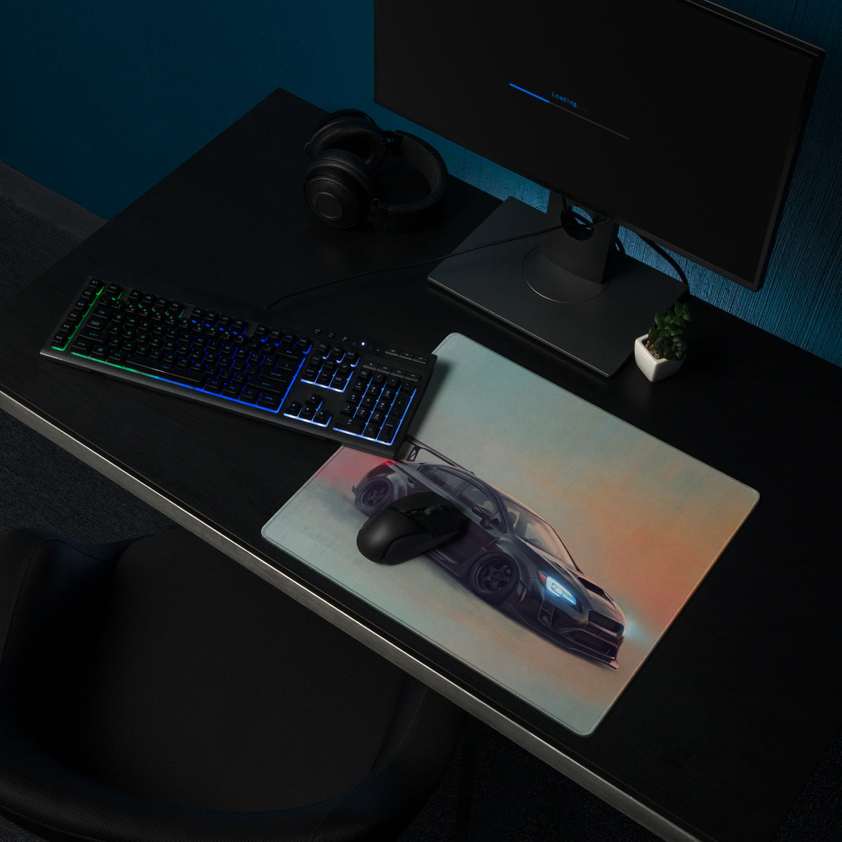 Subaru WRX STI Inspired Crystal Black Widebody Desk Mat – Low-Friction Cloth Setup Mousepad