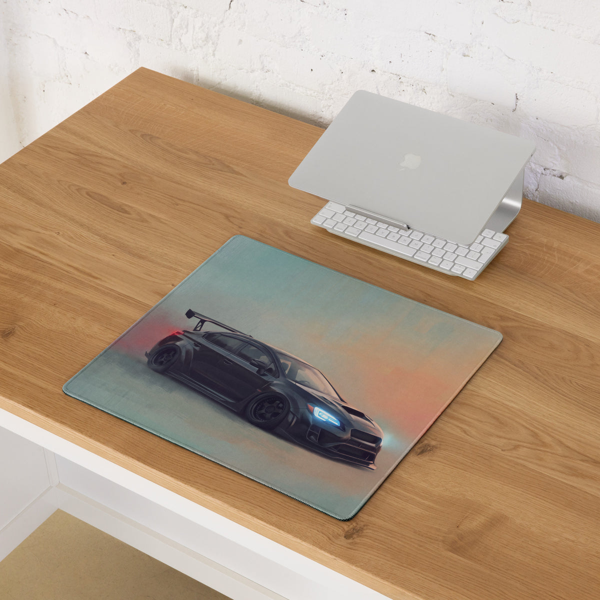 Subaru WRX STI Inspired Crystal Black Widebody Desk Mat – Low-Friction Cloth Setup Mousepad