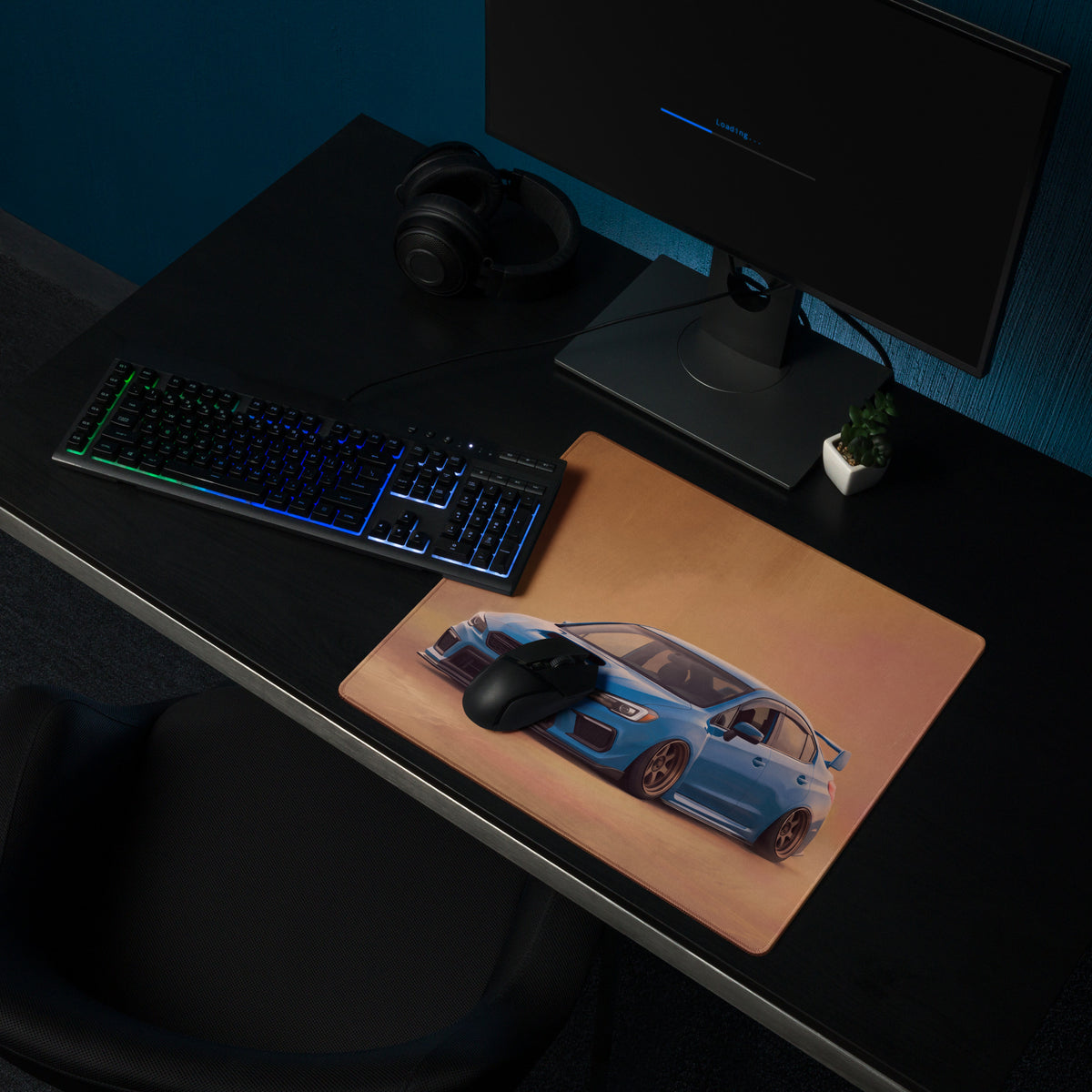 Subaru WRX STI Inspired Hyper Blue Stance Desk Pad – Extended Non-Slip PC Mouse Mat
