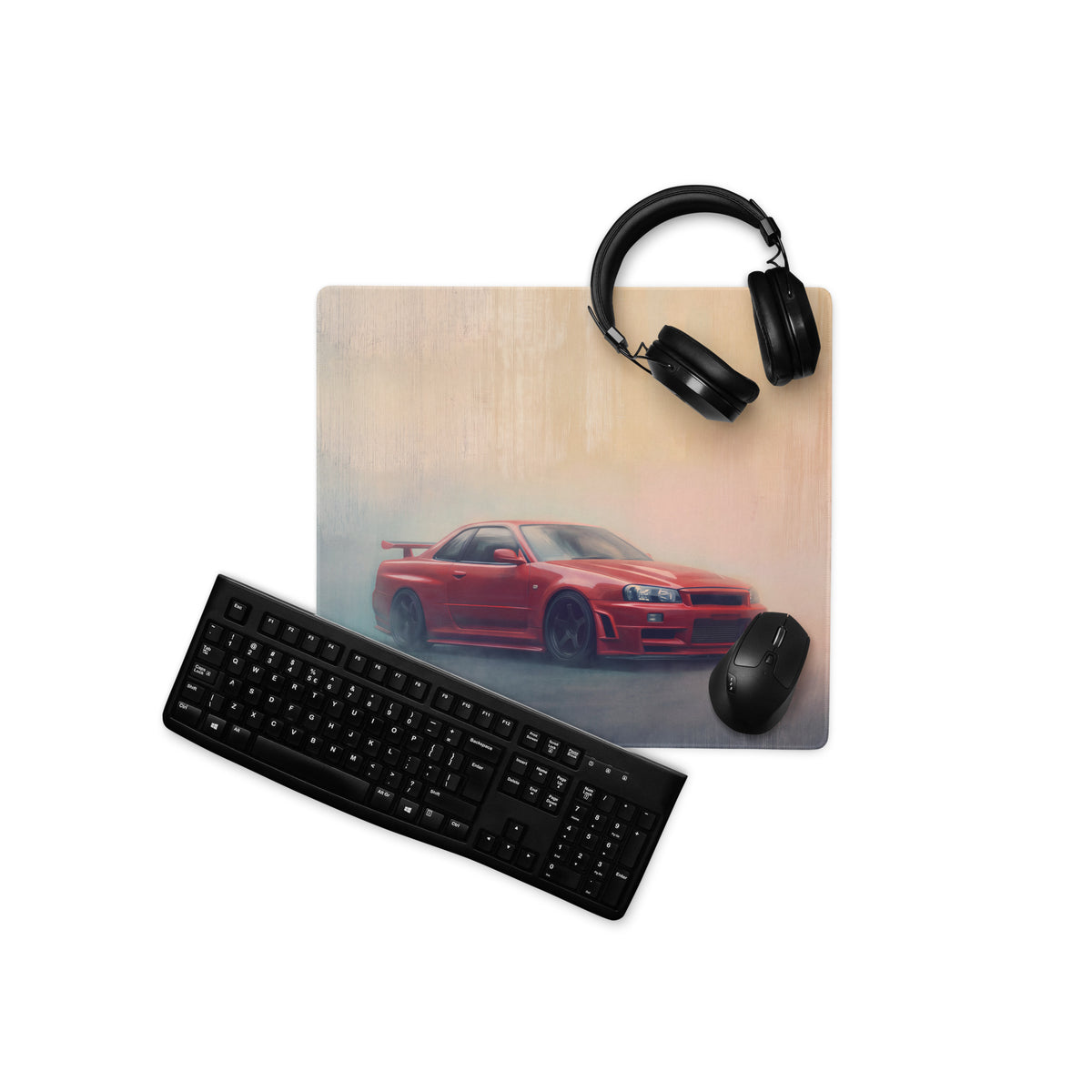 Nissan Skyline Inspired Active Red R34 GT-R Desk Pad – Ultra-Glide Stitched Edge Gaming Mouse Mat
