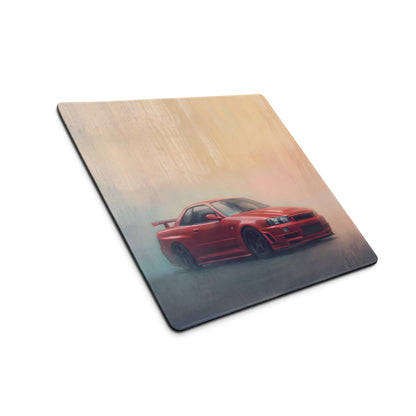 Nissan Skyline Inspired Active Red R34 GT-R Desk Pad – Ultra-Glide Stitched Edge Gaming Mouse Mat