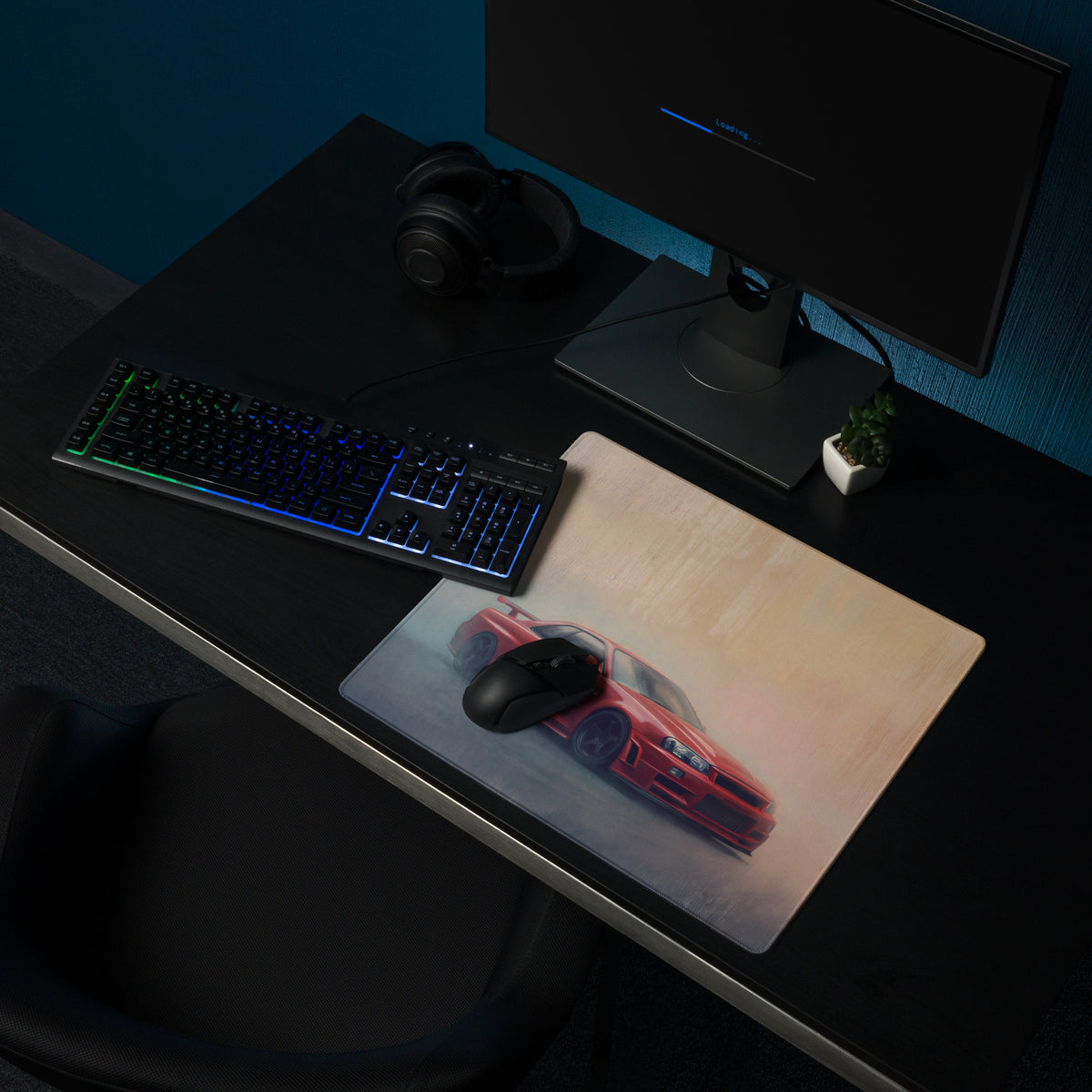 Nissan Skyline Inspired Active Red R34 GT-R Desk Pad – Ultra-Glide Stitched Edge Gaming Mouse Mat