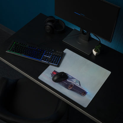 Datsun 240Z Inspired Midnight Blue Bronze Rim Desk Mat – Low-Friction Cloth Setup Mousepad