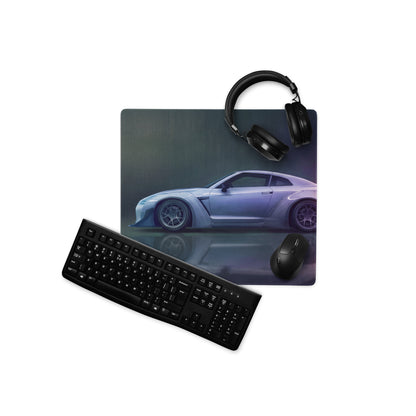 Nissan GT-R Inspired Ultimate Silver Widebody Desk Pad – Ultra-Glide Stitched Edge Gaming Mouse Mat