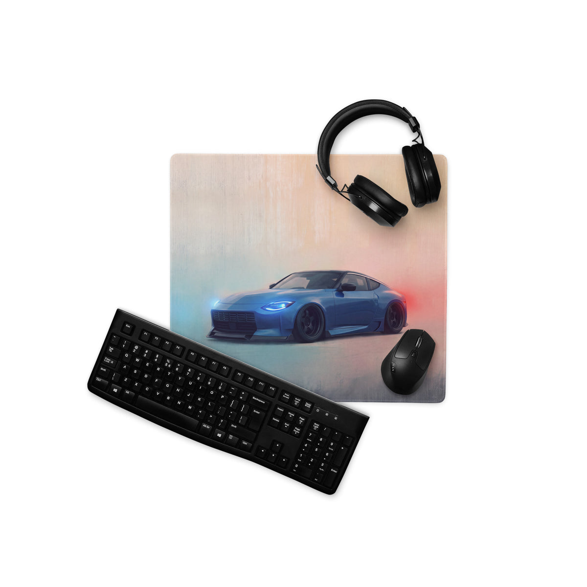 Nissan Z Inspired Seiran Blue Stance Desk Mat – Low-Friction Cloth Setup Mousepad