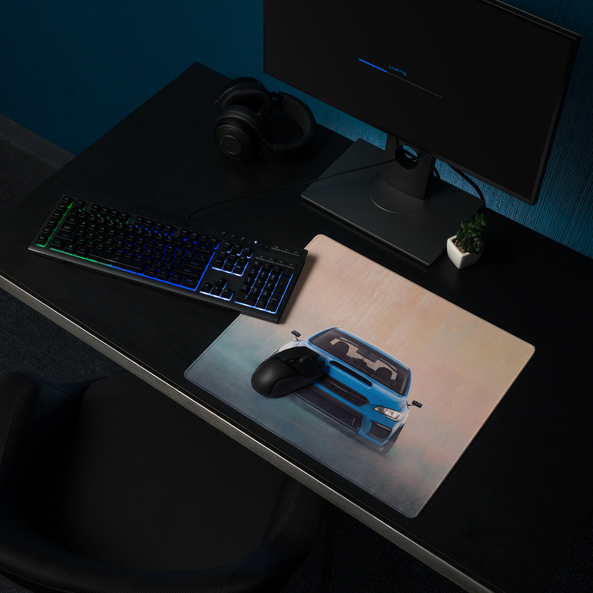 Subaru WRX STI Inspired Hyper Blue Stance Front Desk Pad – Extended Non-Slip PC Mouse Mat