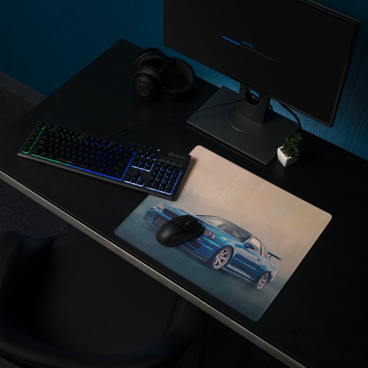 Nissan Skyline Inspired Bayside Blue White Rim R34 GT-R Desk Mat – High-Precision XL Gaming Mousepad