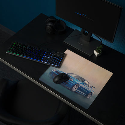 Nissan Skyline Inspired Bayside Blue White Rim R34 GT-R Desk Mat – High-Precision XL Gaming Mousepad
