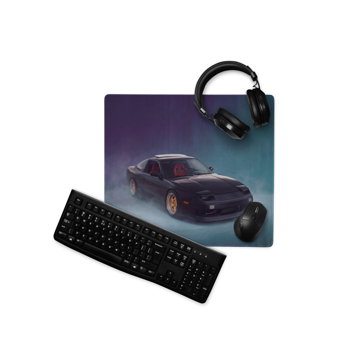 Nissan 180SX Inspired Midnight Stealth Pop-Up Desk Pad – Ultra-Glide Stitched Edge Gaming Mouse Mat