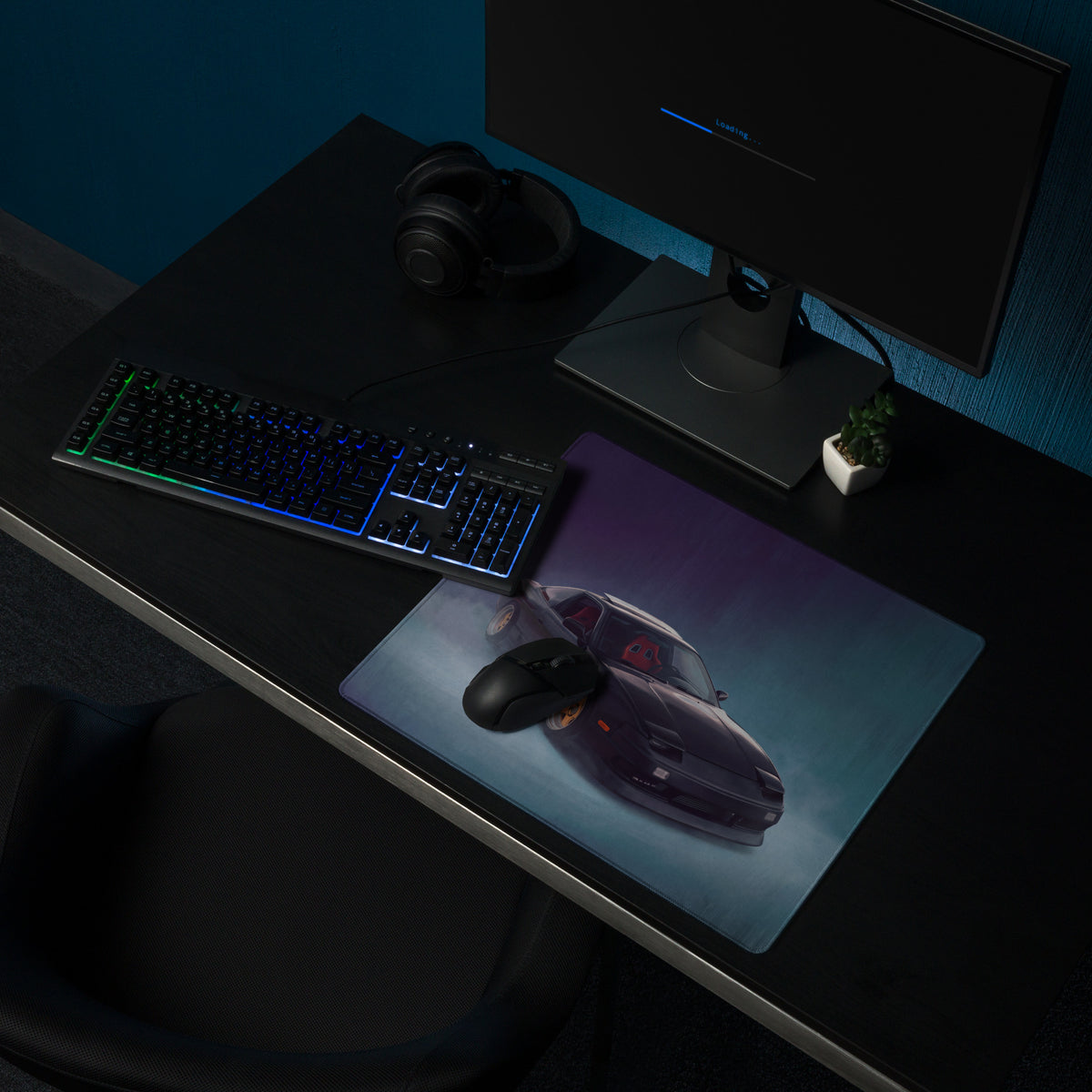 Nissan 180SX Inspired Midnight Stealth Pop-Up Desk Pad – Ultra-Glide Stitched Edge Gaming Mouse Mat