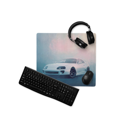 Toyota Supra Inspired Super White MK4 Low-Stance Desk Mat – Low-Friction Cloth Setup Mousepad