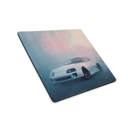Toyota Supra Inspired Super White MK4 Low-Stance Desk Mat – Low-Friction Cloth Setup Mousepad