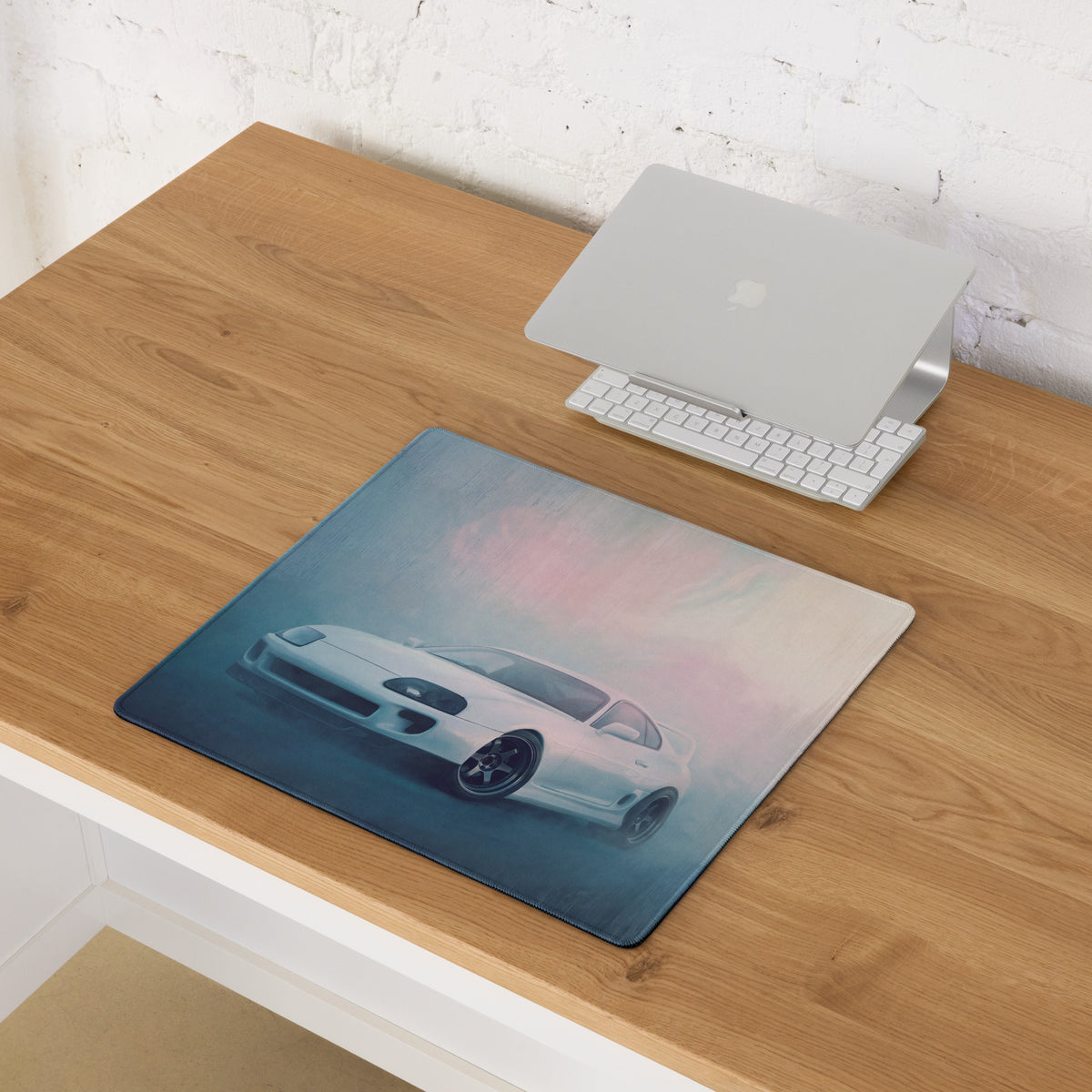 Toyota Supra Inspired Super White MK4 Low-Stance Desk Mat – Low-Friction Cloth Setup Mousepad