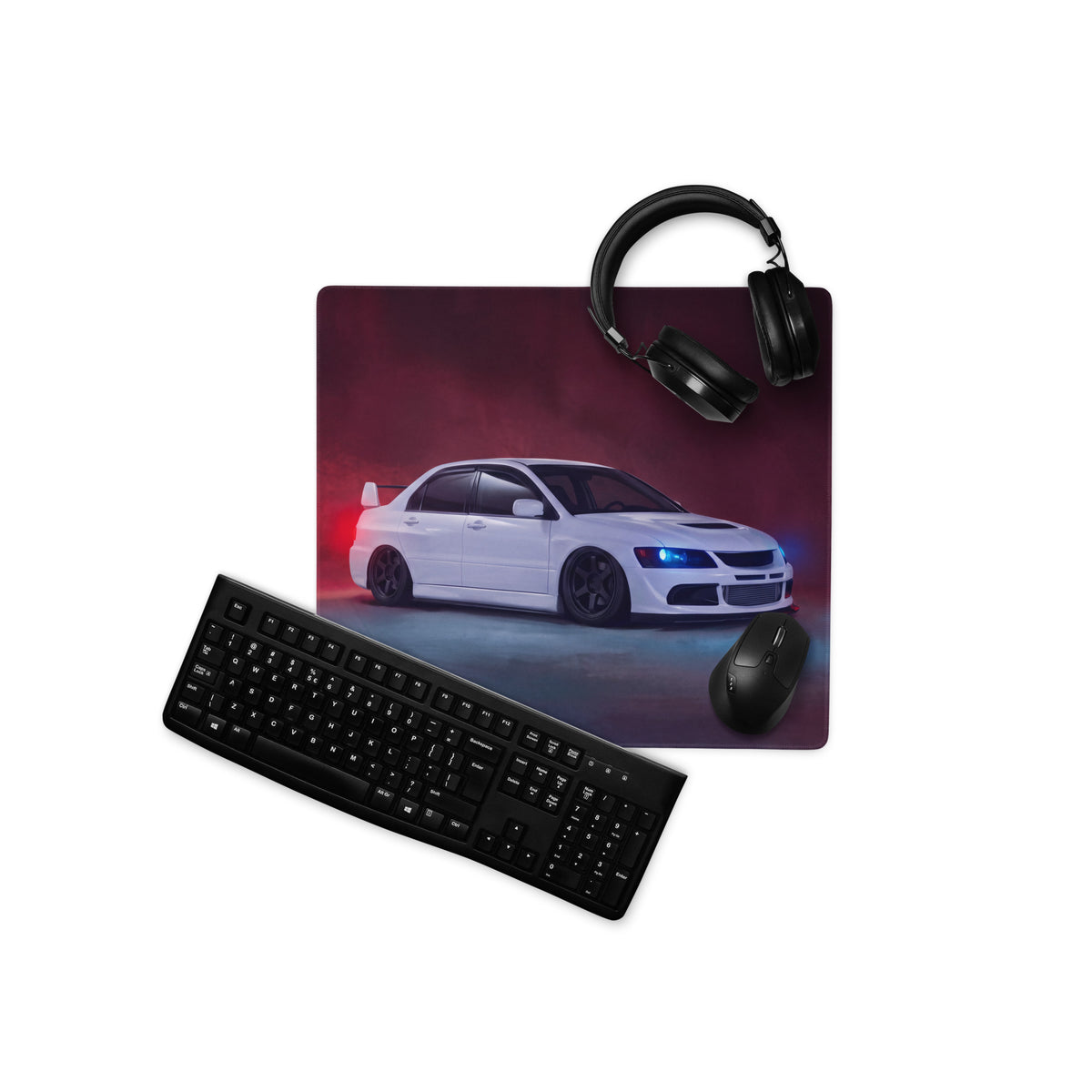 Mitsubishi Lancer Evolution Inspired Pure White Evo IX Side Profile Desk Mat – High-Precision XL Gaming Mousepad