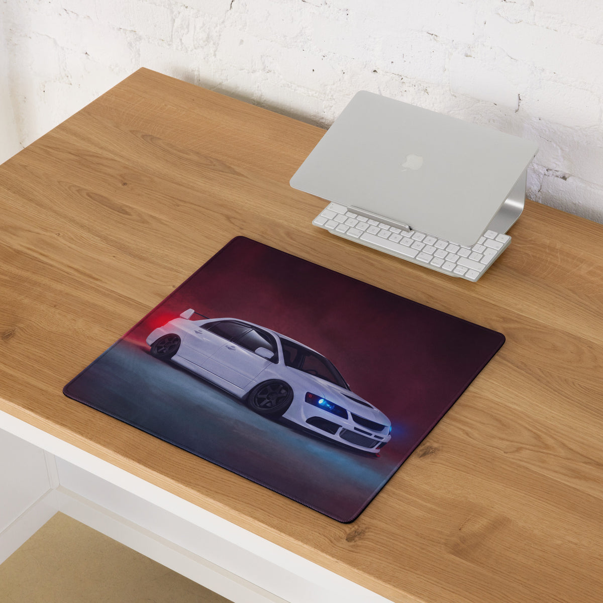 Mitsubishi Lancer Evolution Inspired Pure White Evo IX Side Profile Desk Mat – High-Precision XL Gaming Mousepad