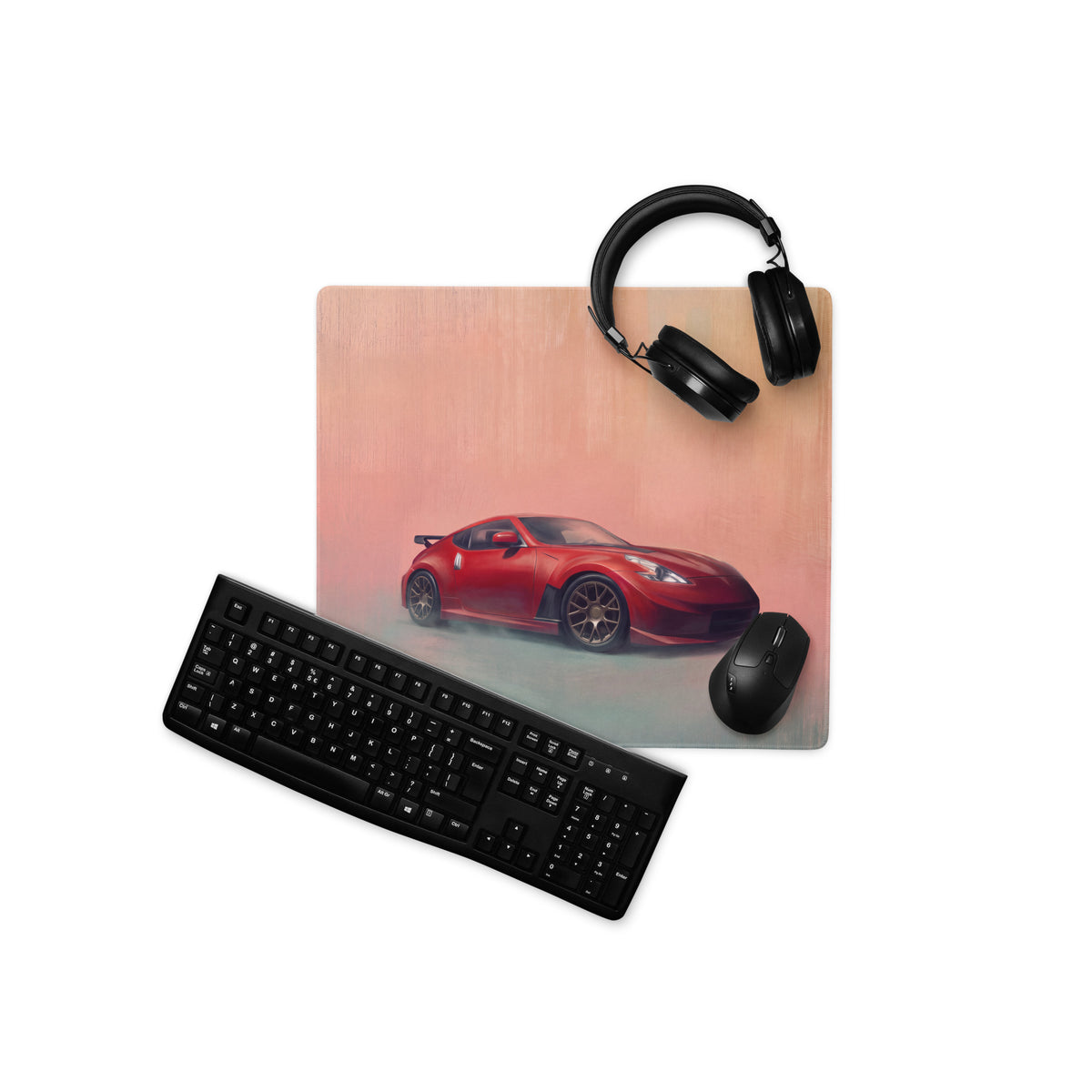 Nissan 370Z Inspired Solid Red Bronze Rim Desk Pad – Ultra-Glide Stitched Edge Gaming Mouse Mat