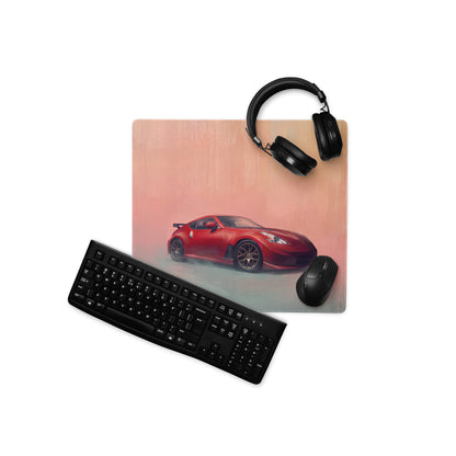 Nissan 370Z Inspired Solid Red Bronze Rim Desk Pad – Ultra-Glide Stitched Edge Gaming Mouse Mat