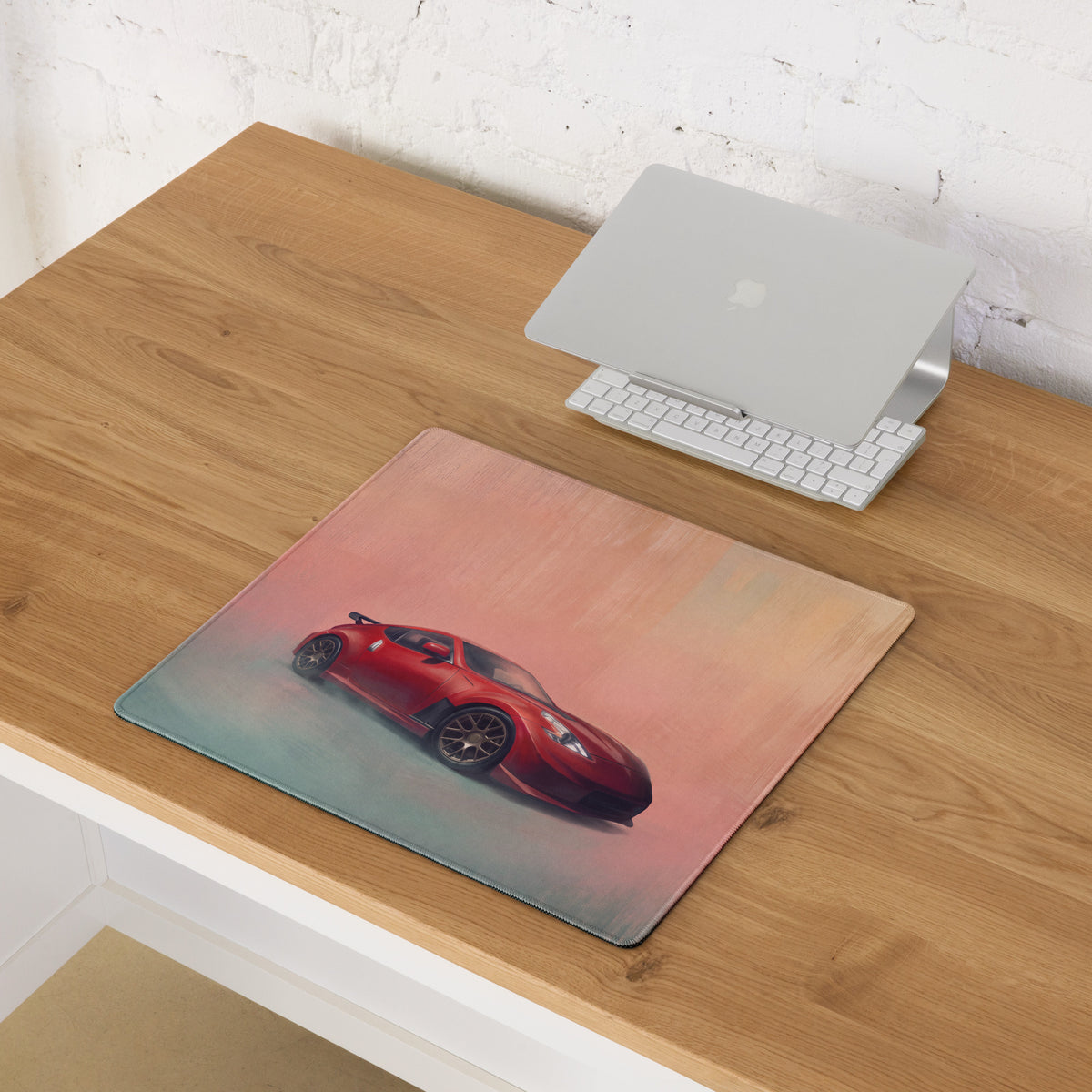 Nissan 370Z Inspired Solid Red Bronze Rim Desk Pad – Ultra-Glide Stitched Edge Gaming Mouse Mat