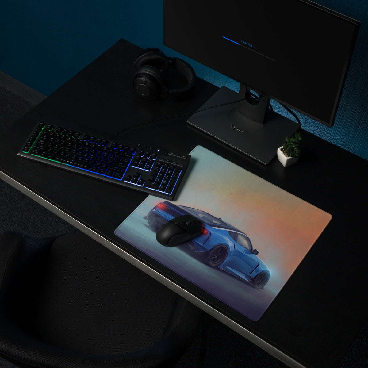 Nissan Z Inspired Seiran Blue Rear Profile Desk Pad – Ultra-Glide Stitched Edge Gaming Mouse Mat