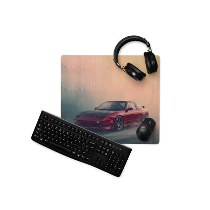 Nissan 180SX Inspired Crimson Carbon Hood Desk Pad – Ultra-Glide Stitched Edge Gaming Mouse Mat