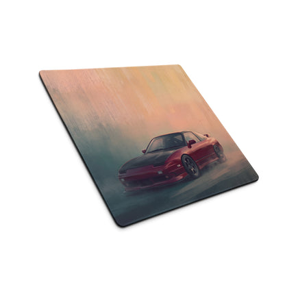 Nissan 180SX Inspired Crimson Carbon Hood Desk Pad – Ultra-Glide Stitched Edge Gaming Mouse Mat