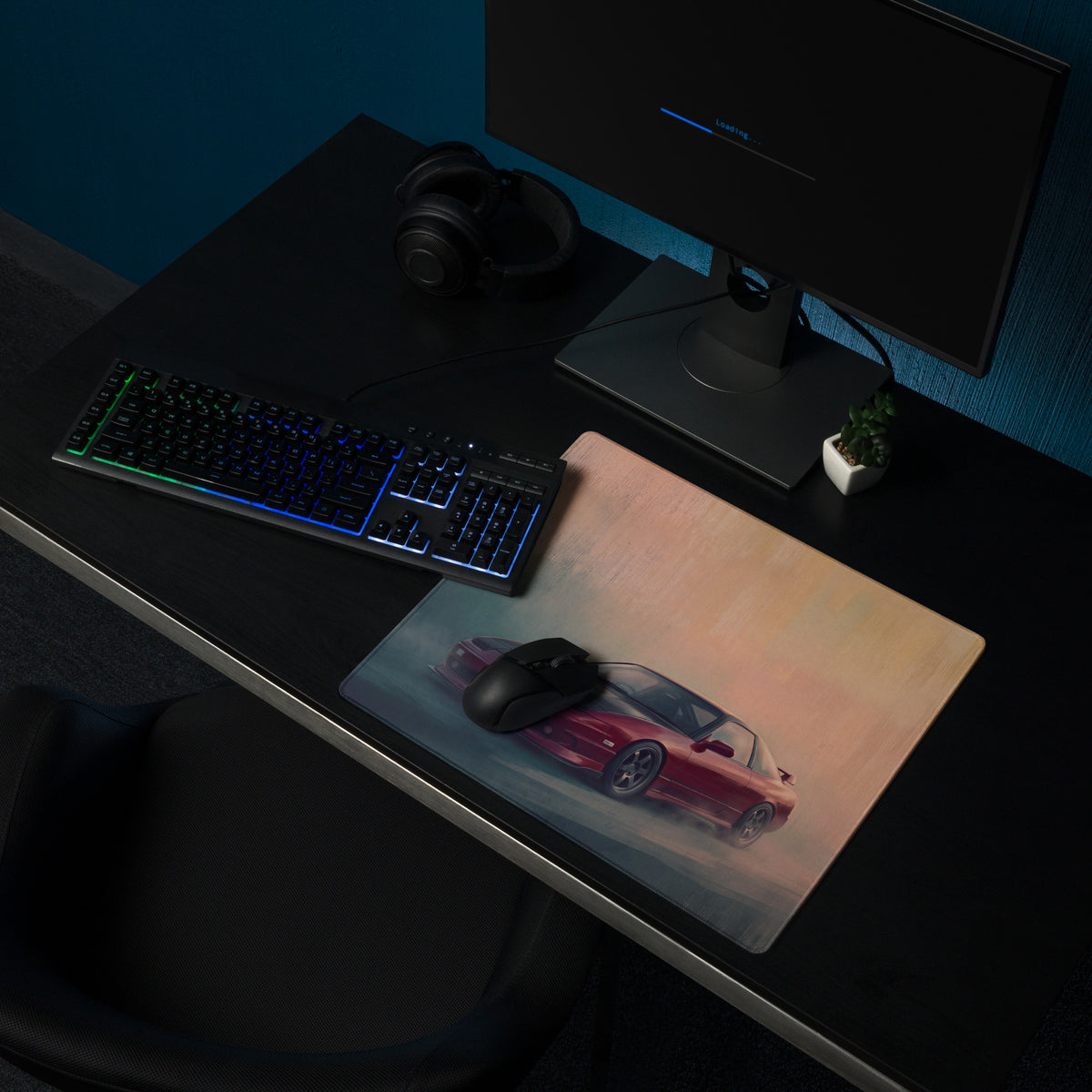 Nissan 180SX Inspired Crimson Carbon Hood Desk Pad – Ultra-Glide Stitched Edge Gaming Mouse Mat