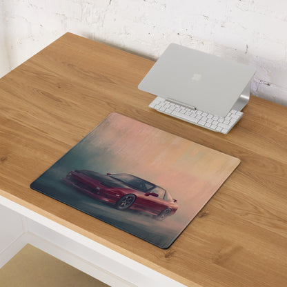 Nissan 180SX Inspired Crimson Carbon Hood Desk Pad – Ultra-Glide Stitched Edge Gaming Mouse Mat