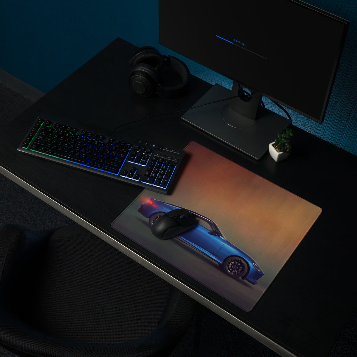 Nissan Z Inspired Seiran Blue Coupe Desk Mat – Low-Friction Cloth Setup Mousepad