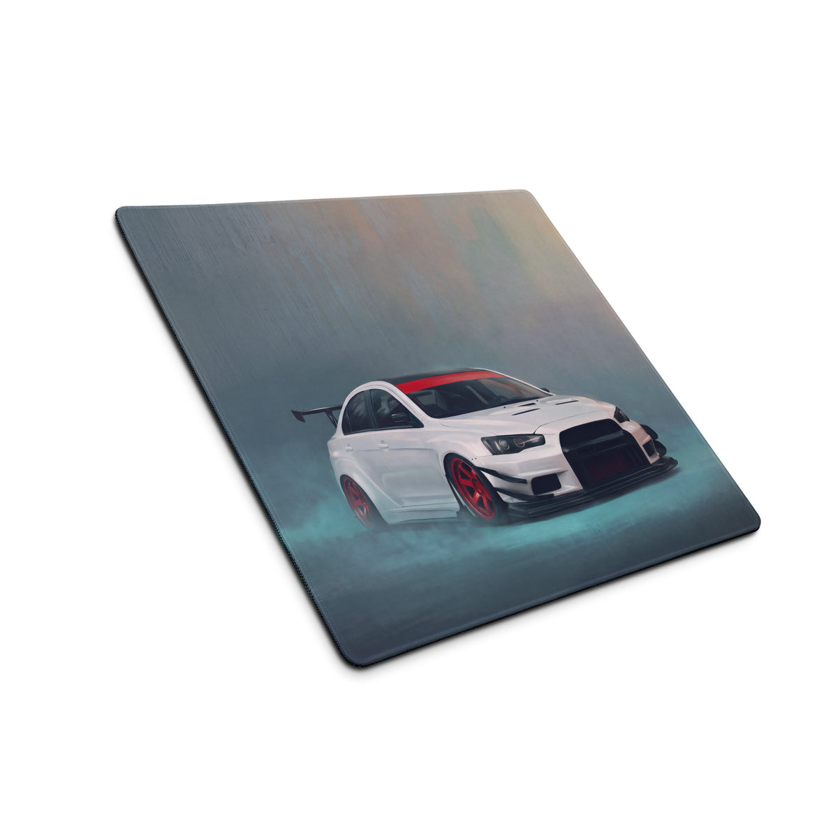 Mitsubishi Lancer Evolution Inspired Alpine White Crimson Rim Evo X Desk Pad – Extended Non-Slip PC Mouse Mat