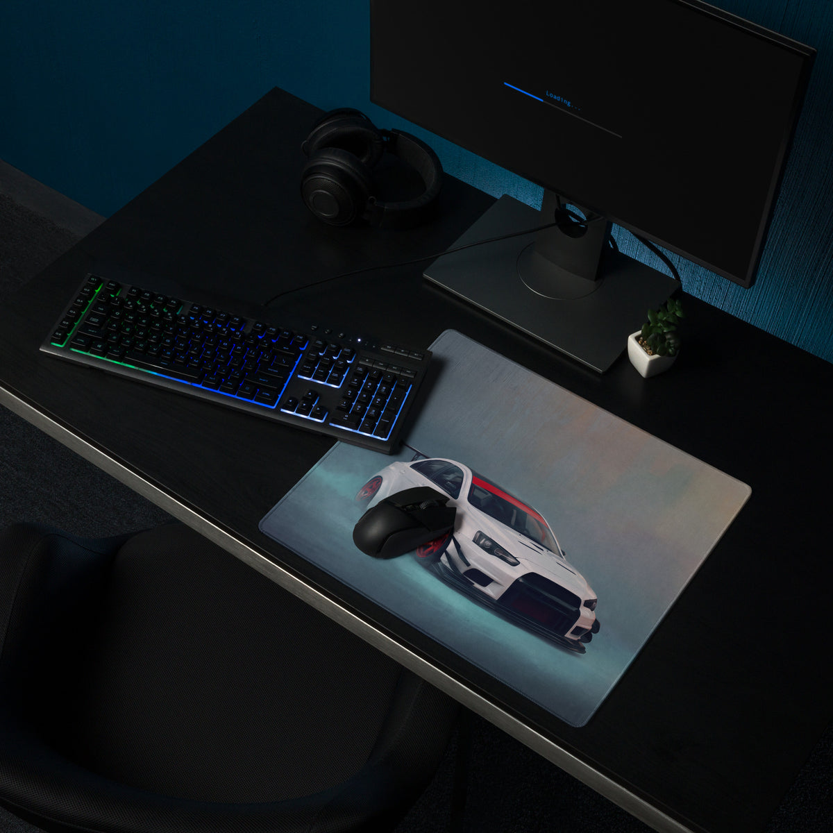 Mitsubishi Lancer Evolution Inspired Alpine White Crimson Rim Evo X Desk Pad – Extended Non-Slip PC Mouse Mat