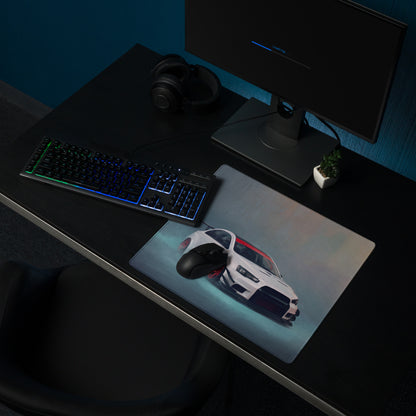 Mitsubishi Lancer Evolution Inspired Alpine White Crimson Rim Evo X Desk Pad – Extended Non-Slip PC Mouse Mat