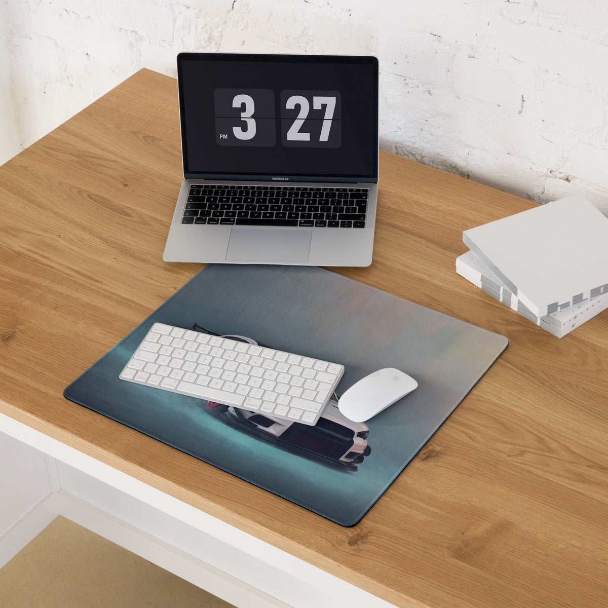Mitsubishi Lancer Evolution Inspired Alpine White Crimson Rim Evo X Desk Pad – Extended Non-Slip PC Mouse Mat