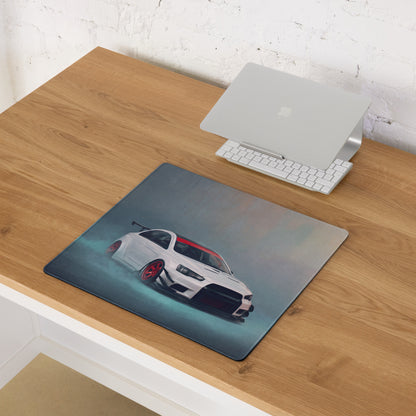 Mitsubishi Lancer Evolution Inspired Alpine White Crimson Rim Evo X Desk Pad – Extended Non-Slip PC Mouse Mat