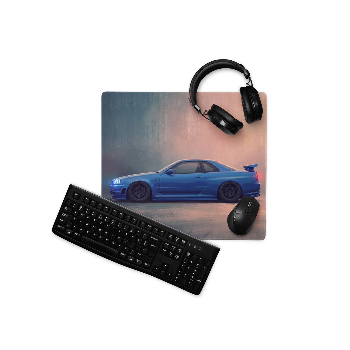 Nissan Skyline Inspired Bayside Blue R34 GT-R Profile Desk Mat – Low-Friction Cloth Setup Mousepad