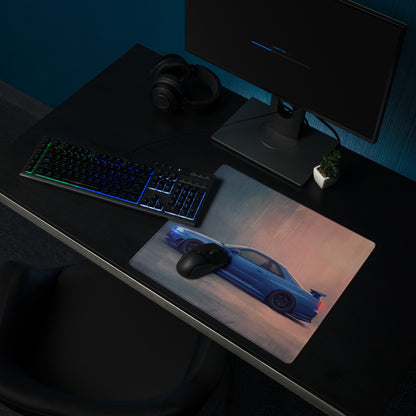 Nissan Skyline Inspired Bayside Blue R34 GT-R Profile Desk Mat – Low-Friction Cloth Setup Mousepad