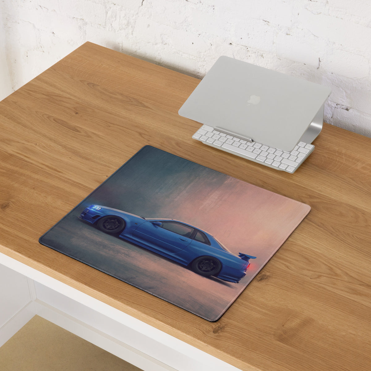 Nissan Skyline Inspired Bayside Blue R34 GT-R Profile Desk Mat – Low-Friction Cloth Setup Mousepad