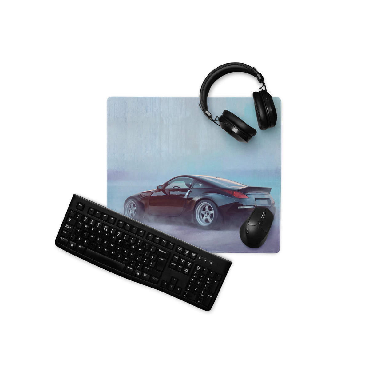 Nissan 350Z Inspired Midnight Black Stance Rear Desk Pad – Ultra-Glide Stitched Edge Gaming Mouse Mat
