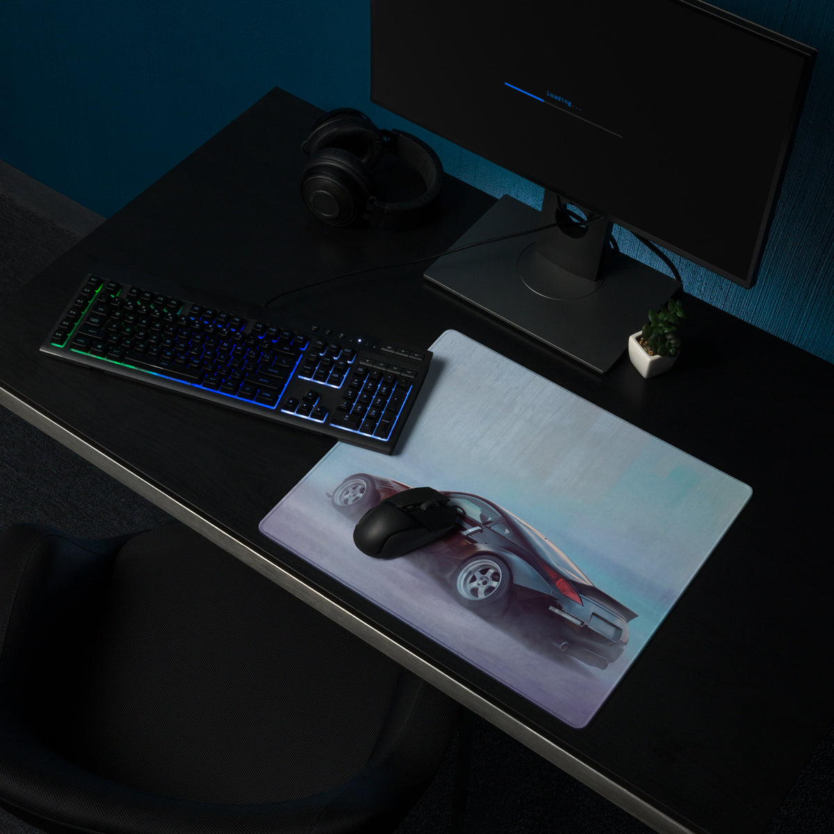 Nissan 350Z Inspired Midnight Black Stance Rear Desk Pad – Ultra-Glide Stitched Edge Gaming Mouse Mat
