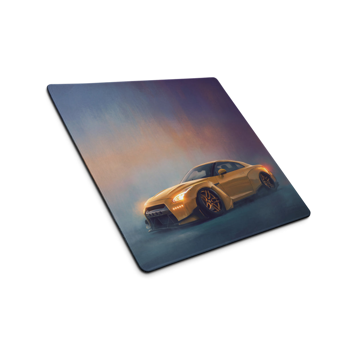 Nissan GT-R Inspired Sunburst Yellow Widebody Desk Mat – Low-Friction Cloth Setup Mousepad