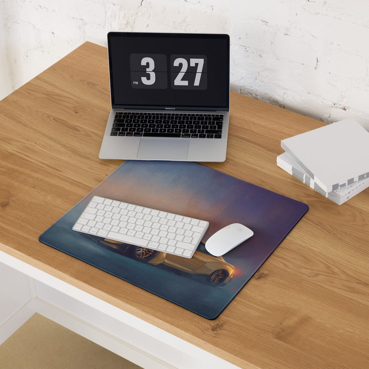 Nissan GT-R Inspired Sunburst Yellow Widebody Desk Mat – Low-Friction Cloth Setup Mousepad