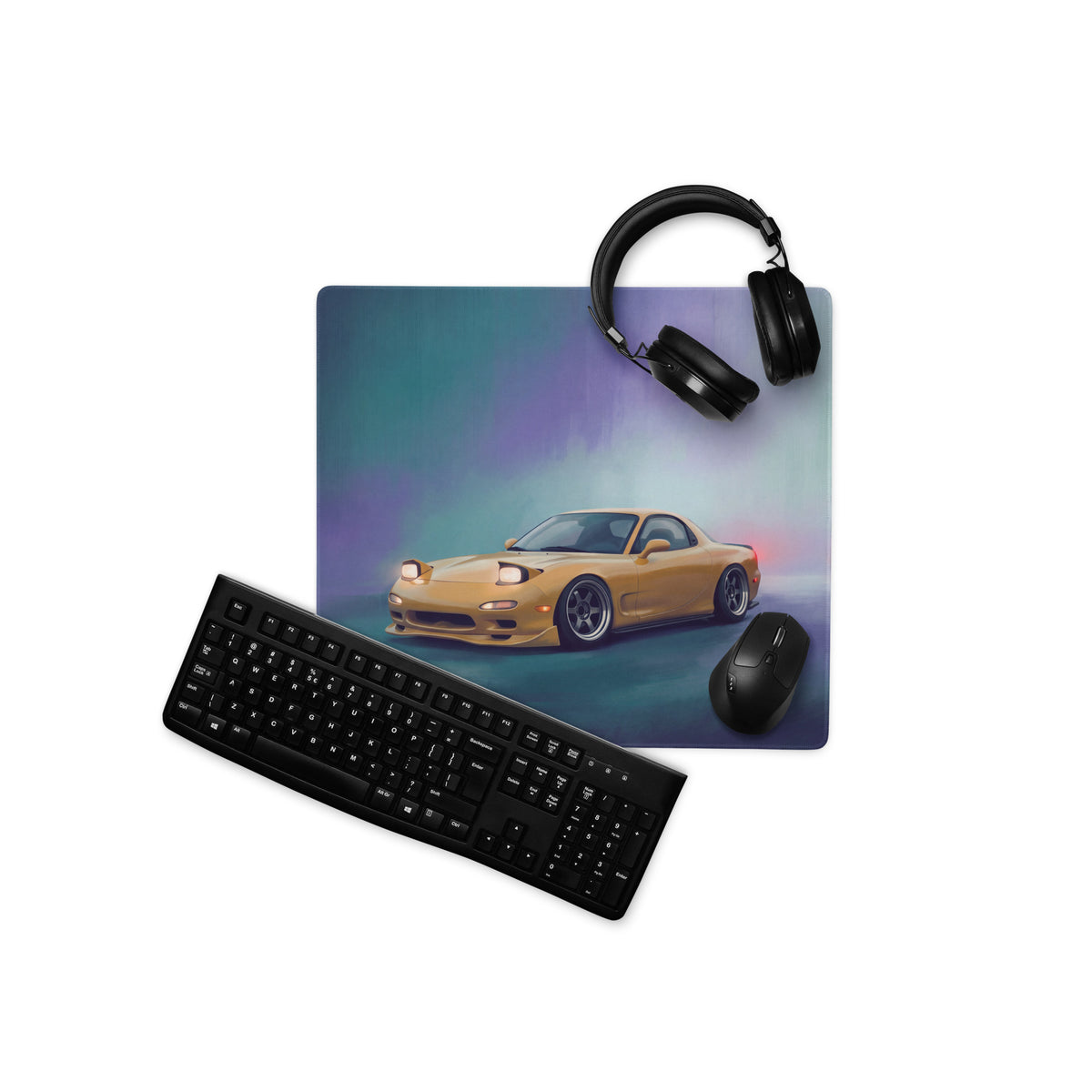Mazda RX-7 Inspired Sunburst Yellow Pop-Up FD Desk Pad – Ultra-Glide Stitched Edge Gaming Mouse Mat