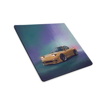 Mazda RX-7 Inspired Sunburst Yellow Pop-Up FD Desk Pad – Ultra-Glide Stitched Edge Gaming Mouse Mat