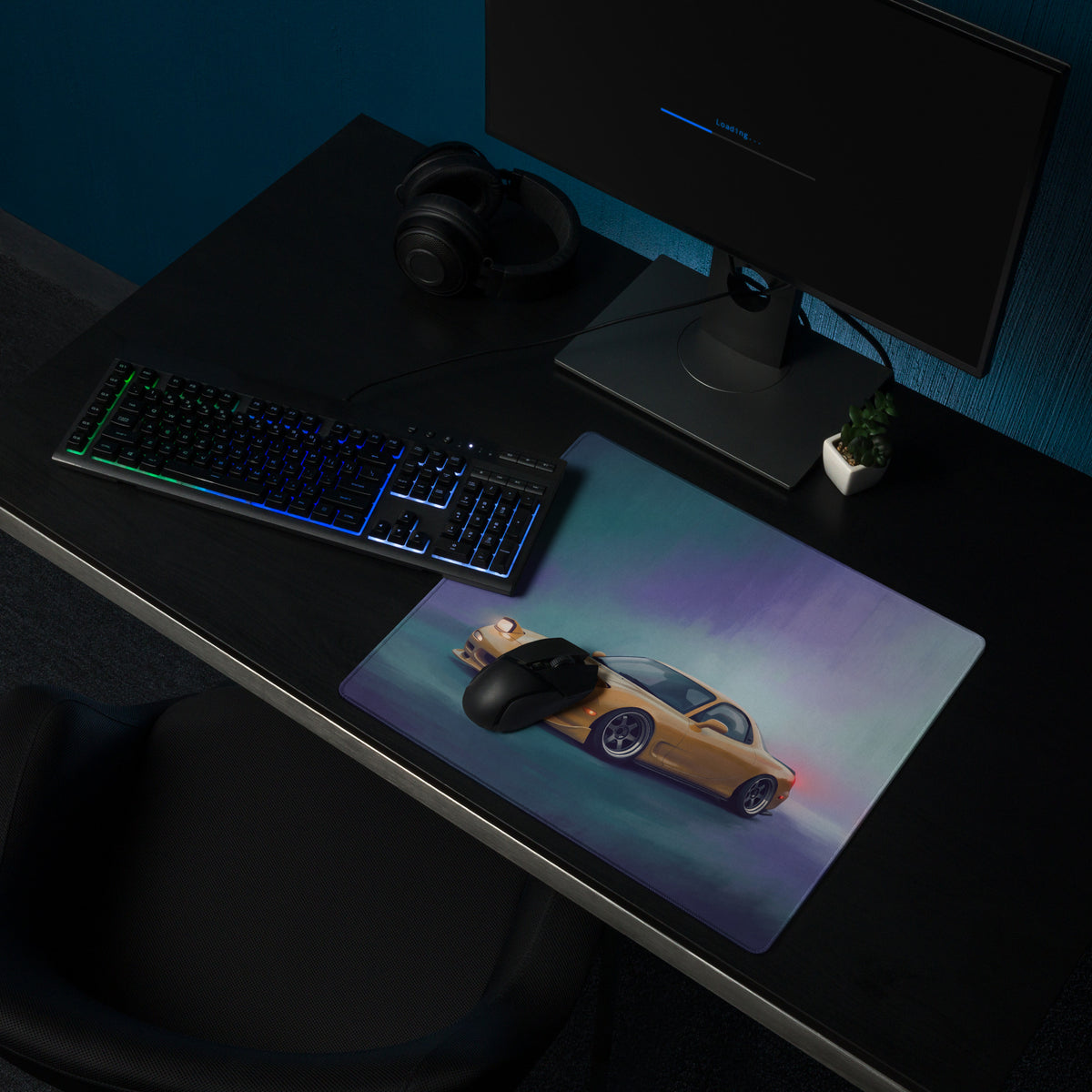 Mazda RX-7 Inspired Sunburst Yellow Pop-Up FD Desk Pad – Ultra-Glide Stitched Edge Gaming Mouse Mat