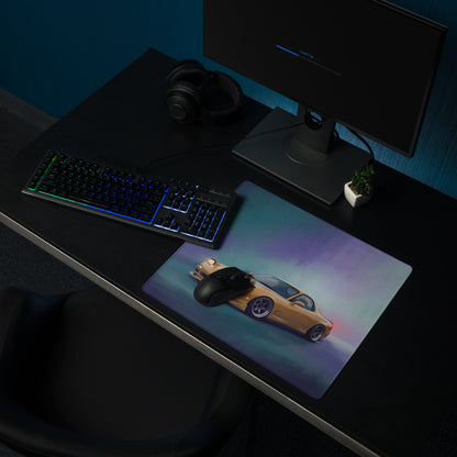 Mazda RX-7 Inspired Sunburst Yellow Pop-Up FD Desk Pad – Ultra-Glide Stitched Edge Gaming Mouse Mat