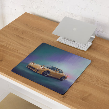 Mazda RX-7 Inspired Sunburst Yellow Pop-Up FD Desk Pad – Ultra-Glide Stitched Edge Gaming Mouse Mat
