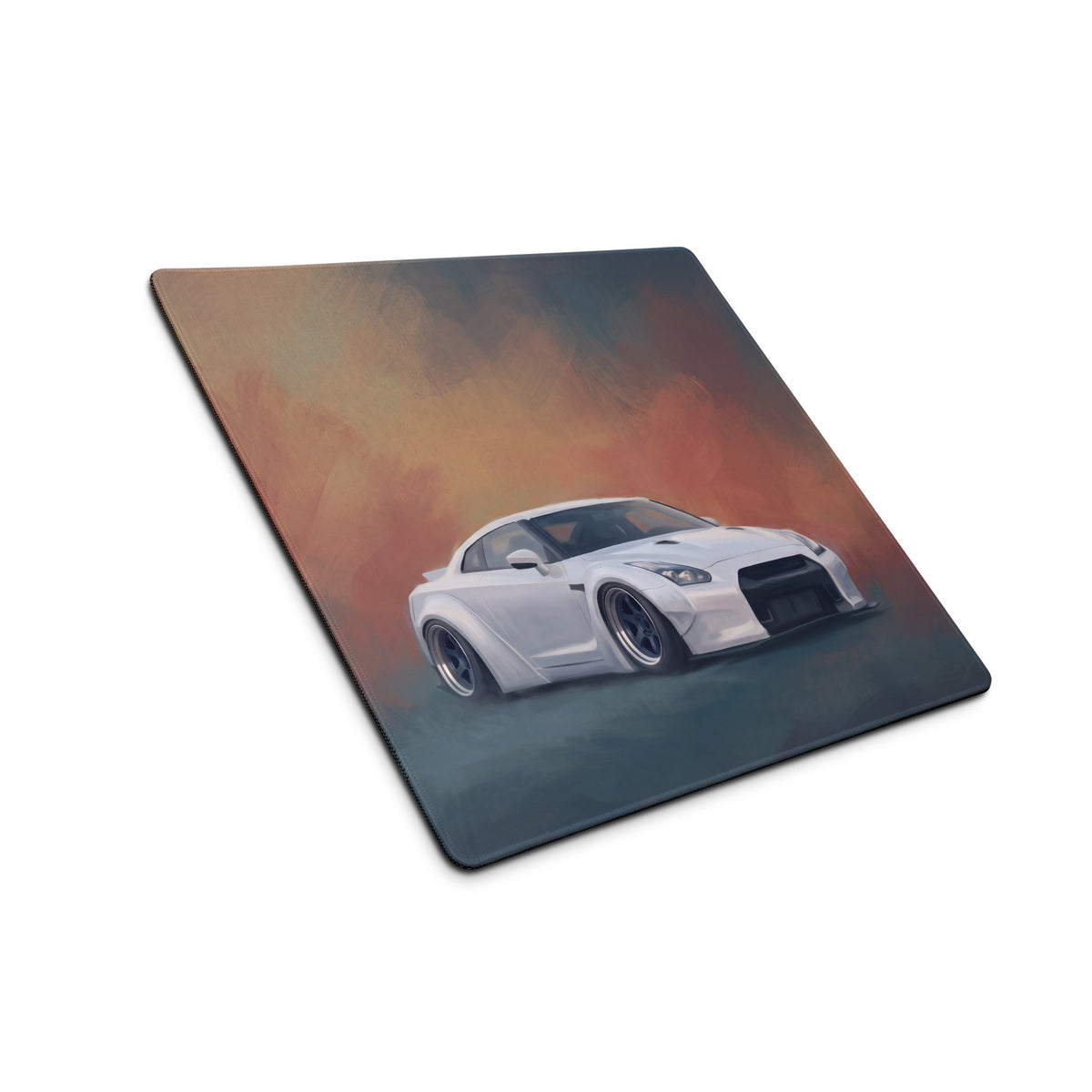Nissan GT-R Inspired Pearl White Widebody Stance Desk Mat – Low-Friction Cloth Setup Mousepad