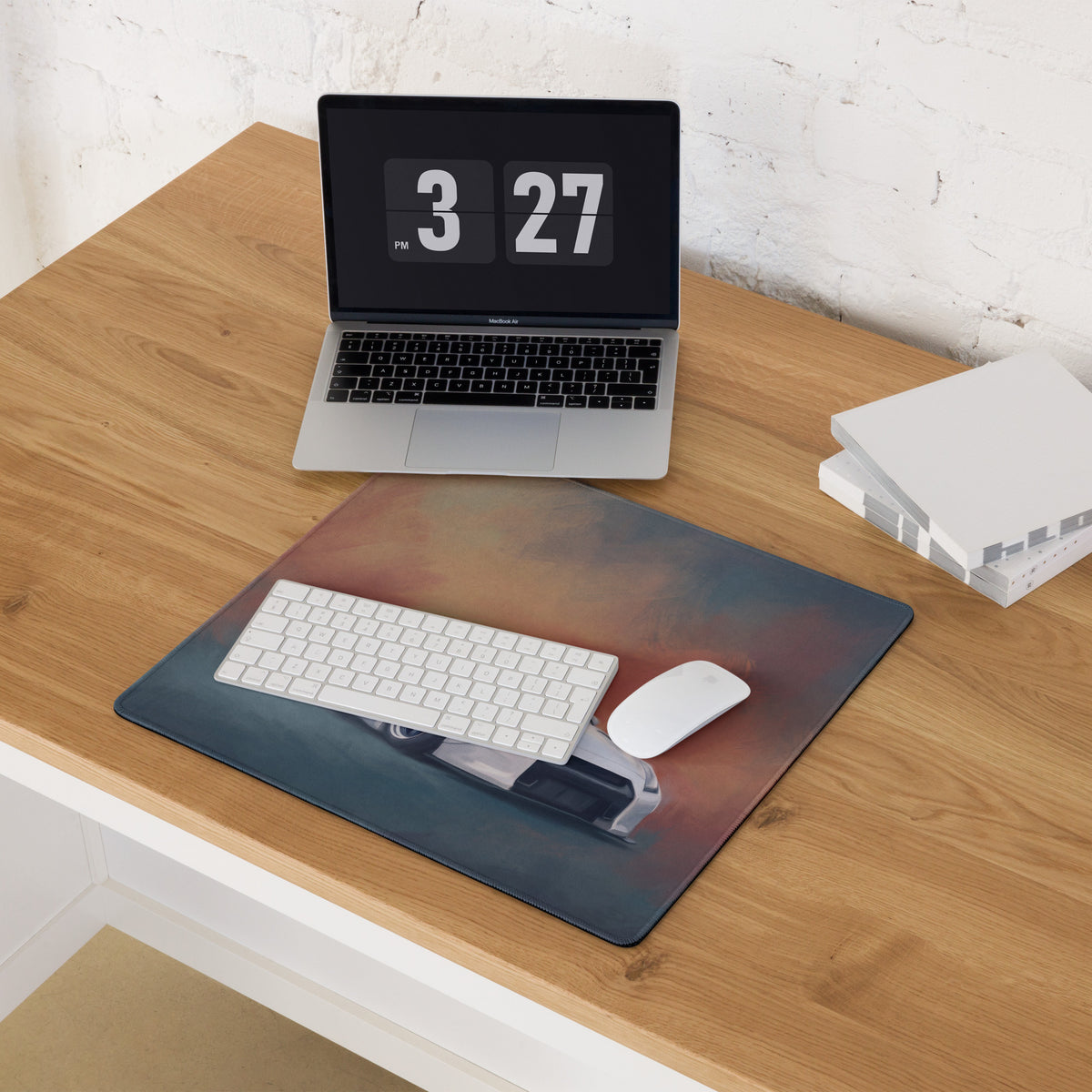 Nissan GT-R Inspired Pearl White Widebody Stance Desk Mat – Low-Friction Cloth Setup Mousepad