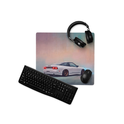 Nissan 180SX Inspired Alpine White Bronze Rim Desk Mat – Low-Friction Cloth Setup Mousepad