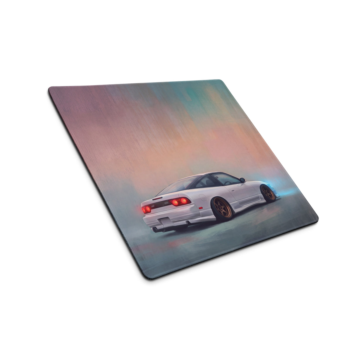 Nissan 180SX Inspired Alpine White Bronze Rim Desk Mat – Low-Friction Cloth Setup Mousepad