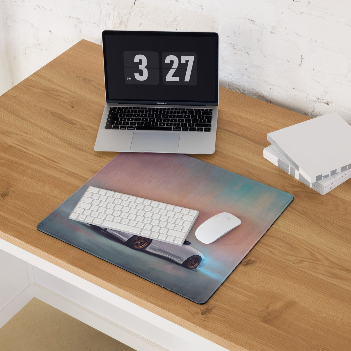 Nissan 180SX Inspired Alpine White Bronze Rim Desk Mat – Low-Friction Cloth Setup Mousepad